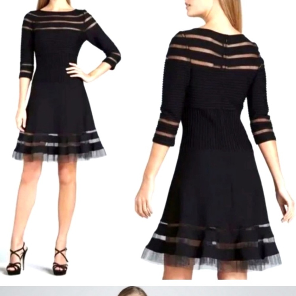 NWT Tadashi Shoji Mesh Illusion Stripe Fit and Flare Swing Cocktail Dress, sz XL